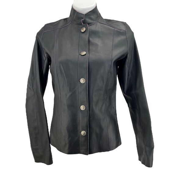 CHICO’S Purple Suede Black Leather Jacket Reversible Women's SZ L Art To Wear - Picture 2 of 12